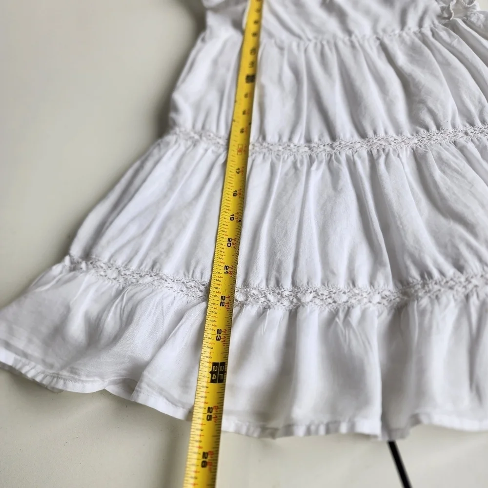 H&M Girls White Cotton Ruffled Summer Dress  Sundress Cap Sleeves Sz 6